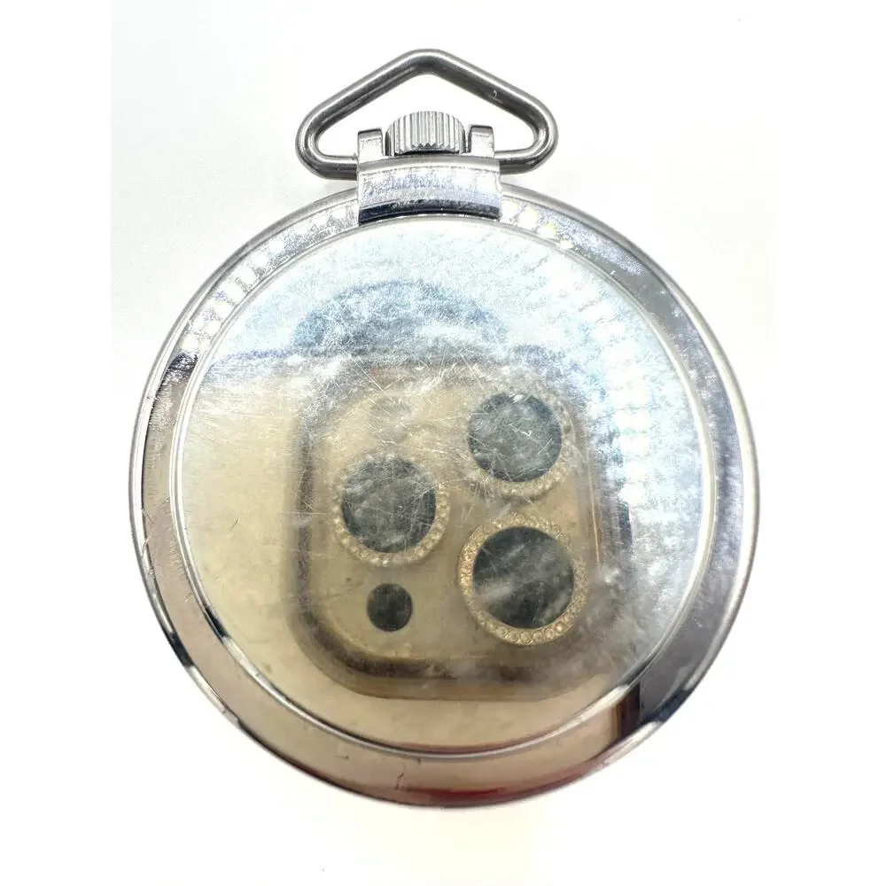 Swiss Army Victorinox silver tone quartz 48mm pocket watch brown leather case